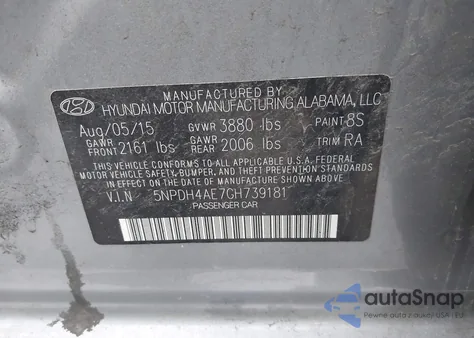 2016 Hyundai Elantra Se from USA, damaged, VIN 5NPDH4AE7GH739181